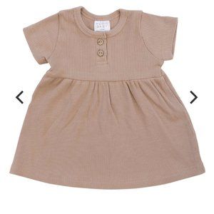 Mebie Baby Pale Pink Short Sleeve Button Ribbed Organic Cotton Dress